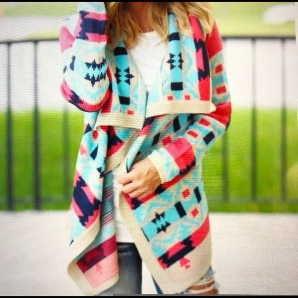 Kate Collection Aztec Print Open Cardigan